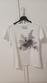 T-shirt bianca donna fiori ricamati tg M usata