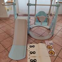 Set 3 in 1: scivolo altalena e canestro bambini