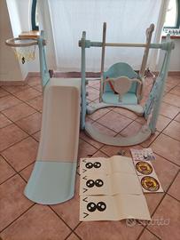 Set 3 in 1: scivolo altalena e canestro bambini