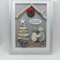 Quadretto handmade natalizio Casa con sassi