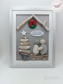 Quadretto handmade natalizio Casa con sassi