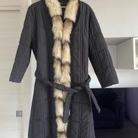 Cappotto lungo trapuntato, pelliccia di volpe XXL