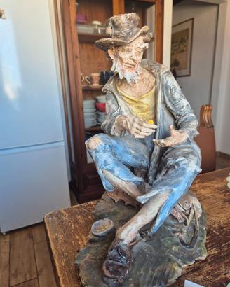 Statua ceramica grande pastore seduto terracotta