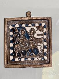Piccola icona in bronzo e smalti