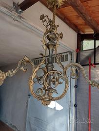 Lampadario antico in Ottone Massiccio – 3 Bracci (