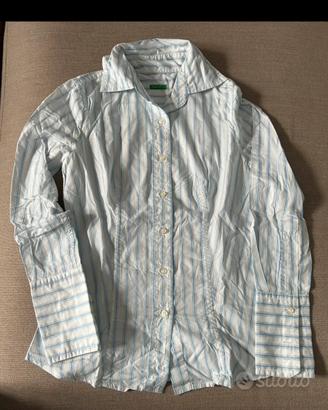 Camicia bianca a righe azzurre BENETTON donna