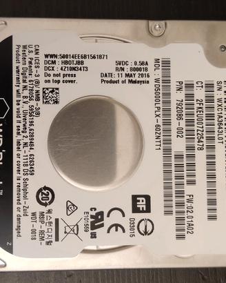 Hard Disk WD Black 500GB WD5000LPLX  2.5"