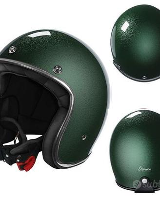 CASCO JET VINTAGE MOTO CUSTOM VERDE GLITTERATO