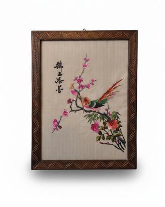 Quadro Vintage: Ricamo Cinese su Seta