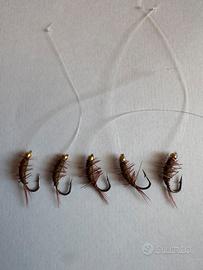 5 ninfe artigianali tipo Brown Woolly Worm