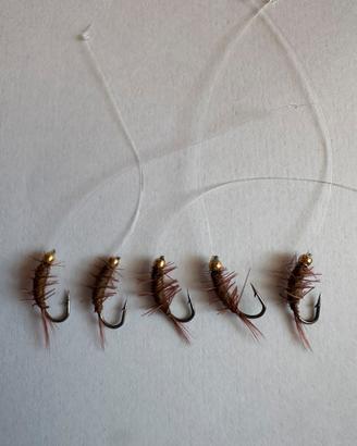 5 ninfe artigianali tipo Brown Woolly Worm