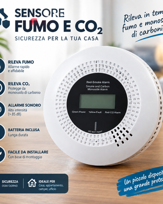 🚨 Rilevatore Combo Fumo e Monossido  (CO)