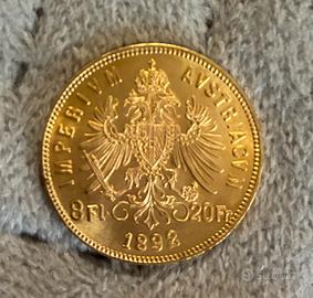 Moneta oro 8 fiorini 20 franchi 1892
