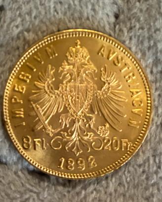Moneta oro 8 fiorini 20 franchi 1892