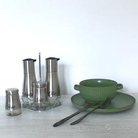 Menage olio, aceto, sale e pepe in vetro e acciaio