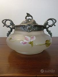 Antica biscottiera in vetro Art Nouveau, epoca 