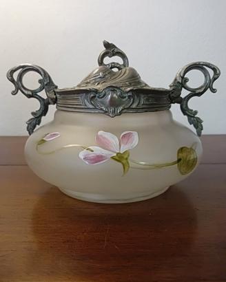 Antica biscottiera in vetro Art Nouveau, epoca 