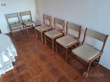 6 SEDIE Vintage Legno Simil Pelle +6 Coprisedie