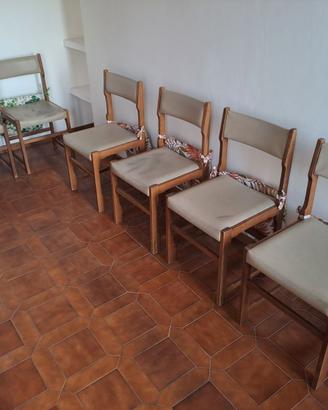 6 SEDIE Vintage Legno Simil Pelle +6 Coprisedie