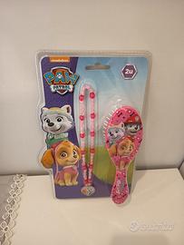 set spazzola e collana paw patrol rosa
