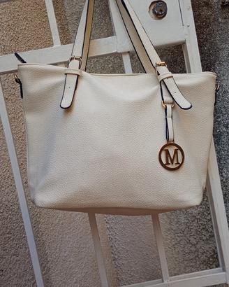 Borsa tote 43 x 27 cm ecopelle bianco panna