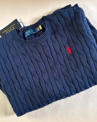 Maglione Ralph Lauren Taglia M Navy Logo Rosso