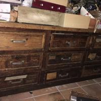 Banco da Lavoro vintage Anni 30 con 18 Cassettoni