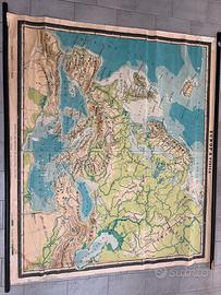Carta geografica telata vintage Europa fisica
