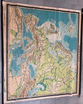 Carta geografica telata vintage Europa fisica
