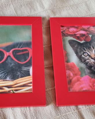 2 Quadretti Gatti Cornici Rosse Ikea 21x16