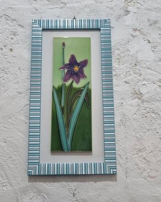 Quadro Piastrella Ceramica Smaltata Fiore Rilievo