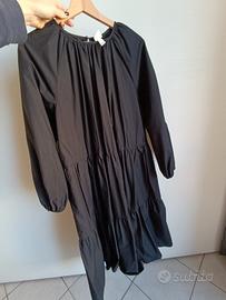 abbigliamento donna, vestito nero lungo balze H&M