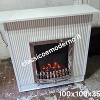 camino cannettato con stufa elettrica bianco 