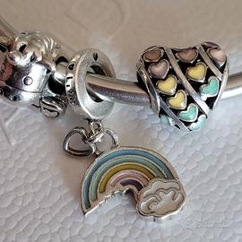 3 Charms Pandora Arcobaleno, Cuore, Unicorno