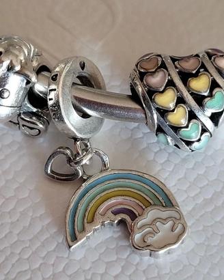 3 Charms Pandora Arcobaleno, Cuore, Unicorno