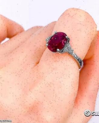 ANELLO ORO BIANCO 18kt. DIAMANTI E SIBERITE ROSA