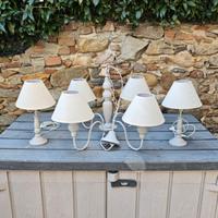 Lampadario metallo grigio + 2 abat-jour shabby