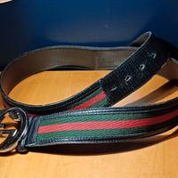 Cintura Gucci originale in pelle e tela tre bande