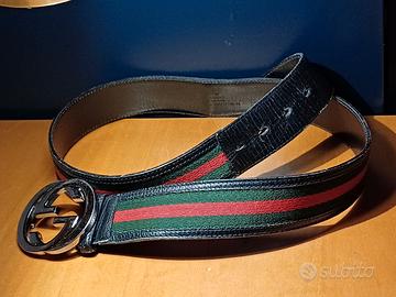 Cintura Gucci originale in pelle e tela tre bande
