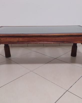tavolino da salotto in legno , ferro e vetro