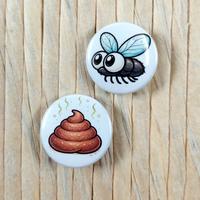 Coppia di spille Mosca cacca 25mm