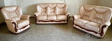 Salotto vera pelle 3+2 posti + poltrona girevole