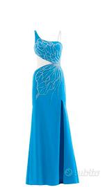 Abito lungo monospalla elegante turchese con spacc