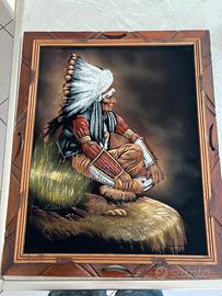Quadro vintage, indiano su velluto, cornice legno