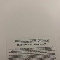 Mac Book Air 13 con chip M1  256gb