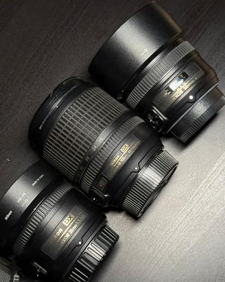 set di obiettivi nikon dx 35mm, 50mm, 18-105mm