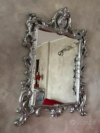 Cornice specchio foglia argento