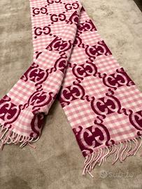 Sciarpa Gucci GG Maxi Vichy Rosa e Borgogna Lana