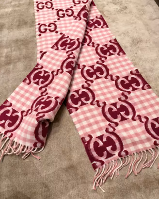 Sciarpa Gucci GG Maxi Vichy Rosa e Borgogna Lana