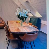 🪑 Massivholz-Esstisch + 6 Stühle + Kinderhochstuh